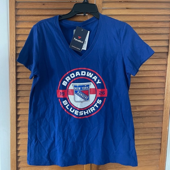 NHL Women’s New York Rangers Local Slogan Blue V-Neck T-Shirt Sz L NWT - Picture 1 of 6